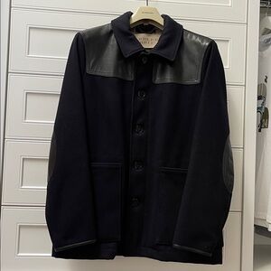 BURBERRY BRIT Men's Wool Leather Jacket Size XXL Navy